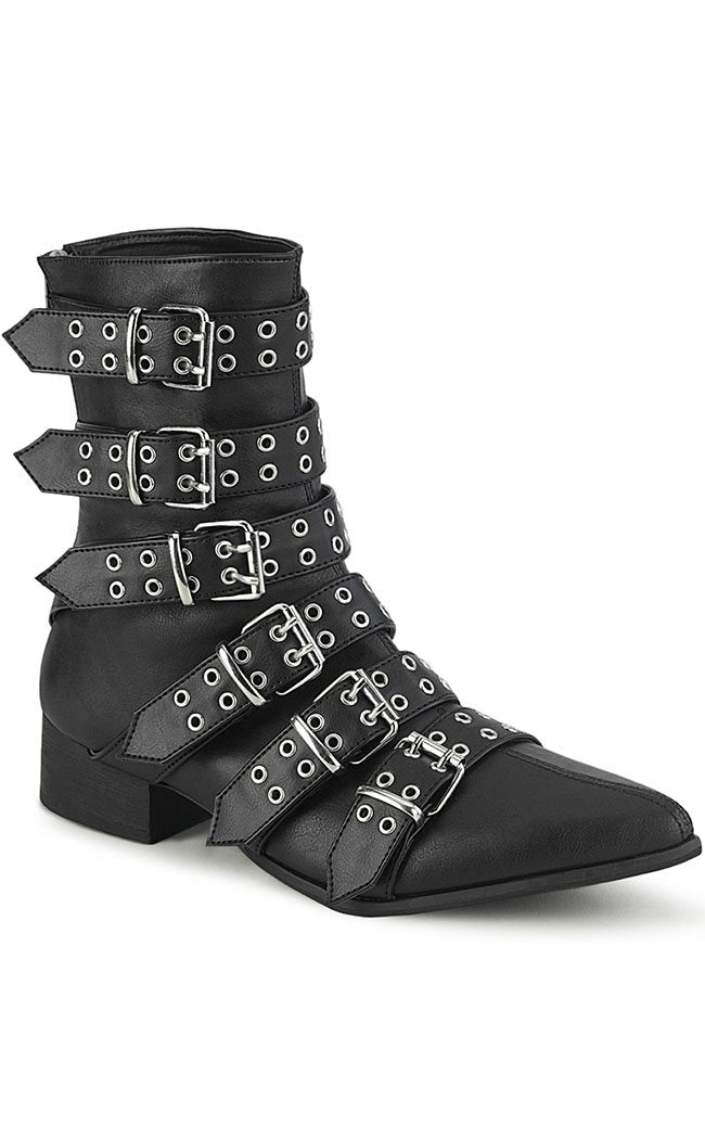 WARLOCK-70 Black Matte Winklepicker Boots-Demonia-Tragic Beautiful