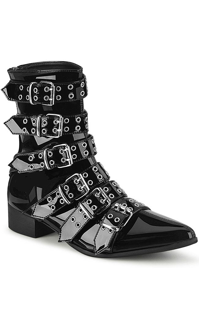 WARLOCK-70 Black Patent Winklepicker Boots-Demonia-Tragic Beautiful