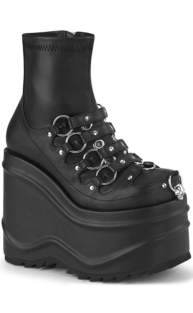 WAVE-110 Black Matte Stretch Ankle Boots-Demonia-Tragic Beautiful