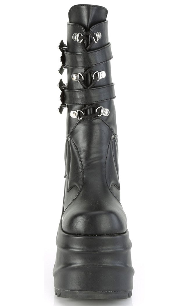 WAVE-150 Platform Batty Wedge Boots | Black Matte-Demonia-Tragic Beautiful