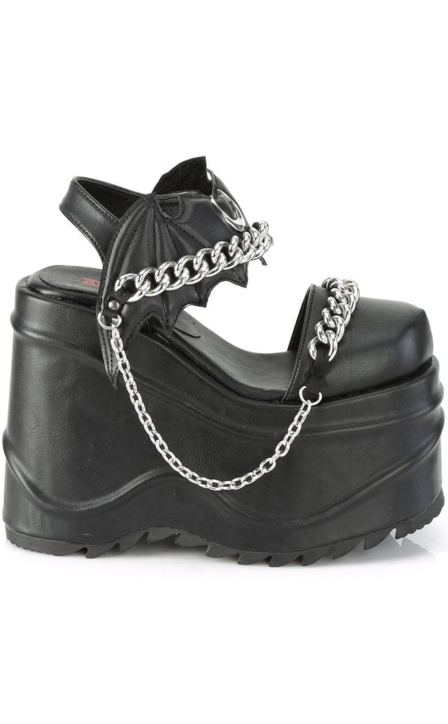 WAVE-20 Batty Chain Sandals | Black Matte-Demonia-Tragic Beautiful