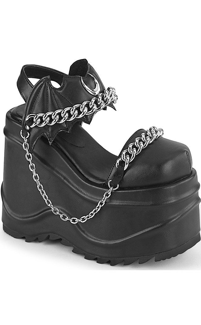 WAVE-20 Batty Chain Sandals | Black Matte-Demonia-Tragic Beautiful