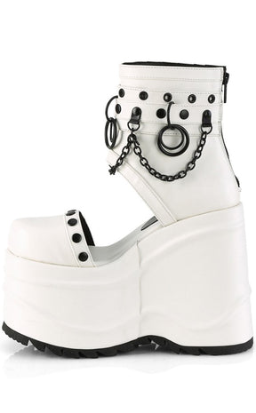 WAVE-22 White Vegan Leather Platform Sandals-Demonia-Tragic Beautiful