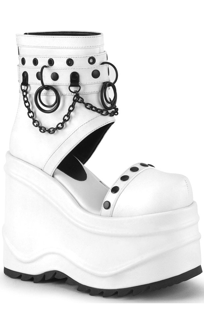 WAVE-22 White Vegan Leather Platform Sandals-Demonia-Tragic Beautiful