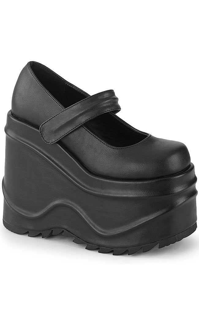 Demonia WAVE-32 Black Platform Mary Janes | Gothic Shoes Australia
