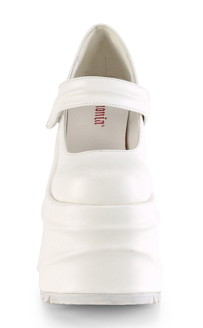 WAVE-32 Platform Wedge Mary Janes | White Matte-Demonia-Tragic Beautiful