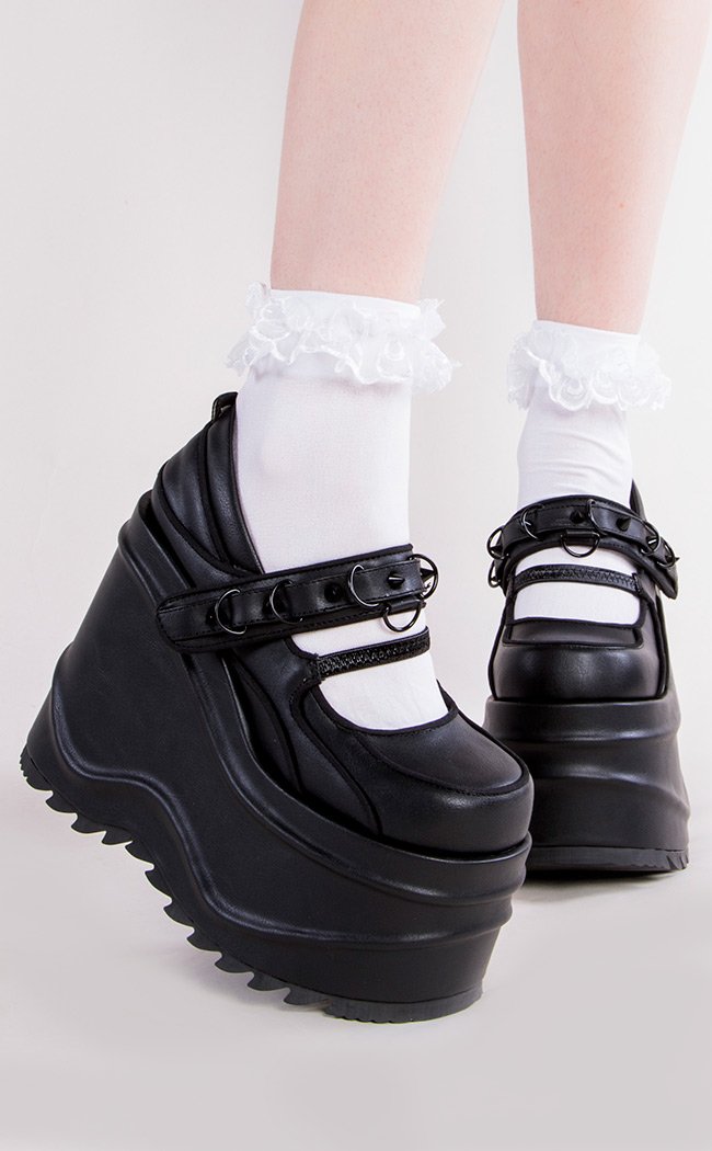 WAVE-48 Platform Wedge Mary Janes | Black Matte-Demonia-Tragic Beautiful