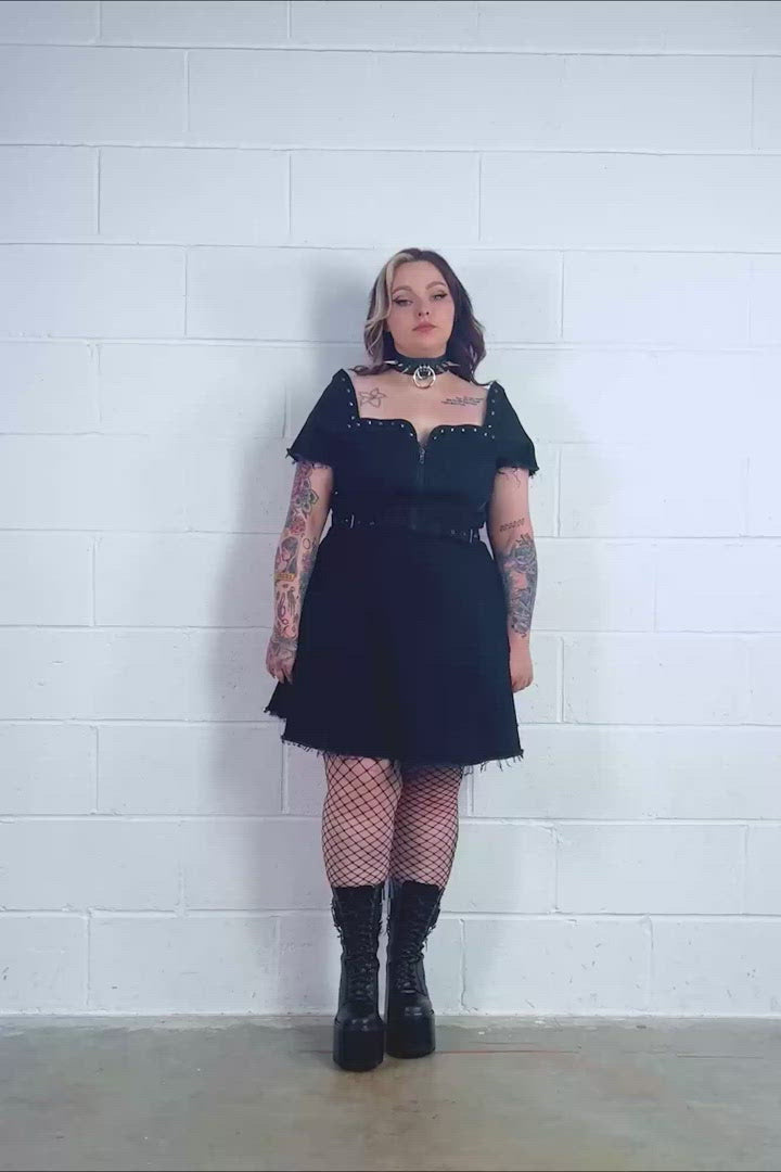 Denim Dress With Black Stockings Time Out Zip Denim Dress Killstar