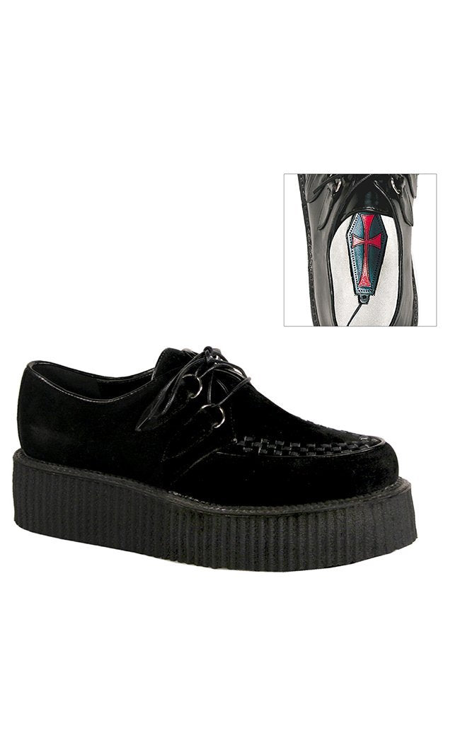 V-CREEPER-502S Blk Vegan Suede Creepers-Demonia-Tragic Beautiful