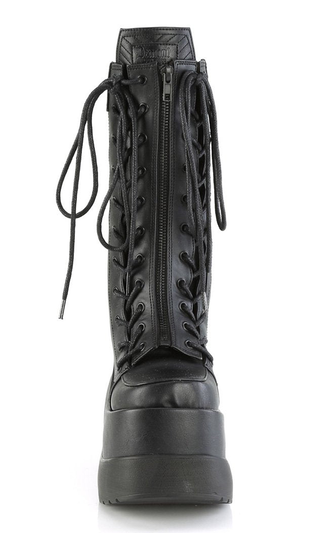 VOID-118 Black Vegan Leather Platform Boots-Demonia-Tragic Beautiful