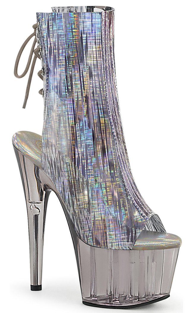 ADORE-1018HCT Silver Hologram/Smoke Tinted Ankle Boots-Pleaser-Tragic Beautiful
