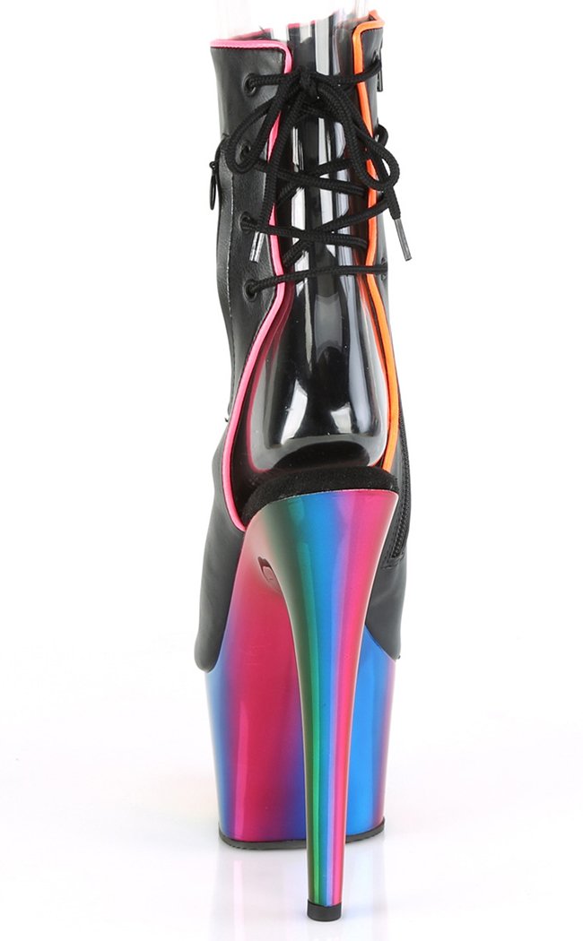 ADORE-1018RC-02 Black Matte/Rainbow Chrome Ankle Boots-Pleaser-Tragic Beautiful