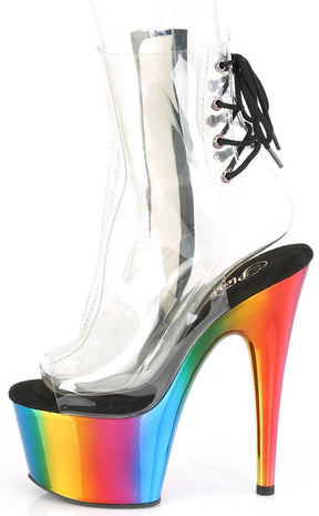 ADORE-1018RC Clear/Rainbow Chrome Ankle Boots-Pleaser-Tragic Beautiful