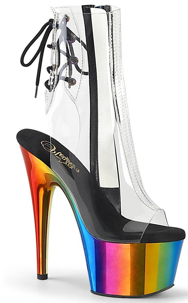 ADORE-1018RC Clear/Rainbow Chrome Ankle Boots-Pleaser-Tragic Beautiful