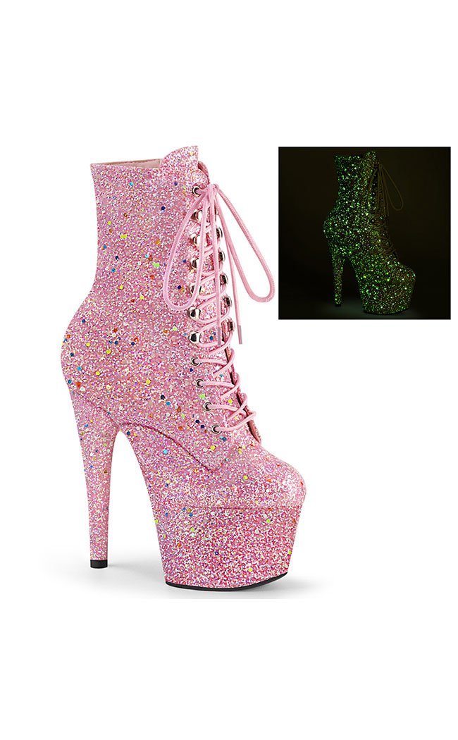 ADORE-1020 Pink Glitter Boots-Pleaser-Tragic Beautiful