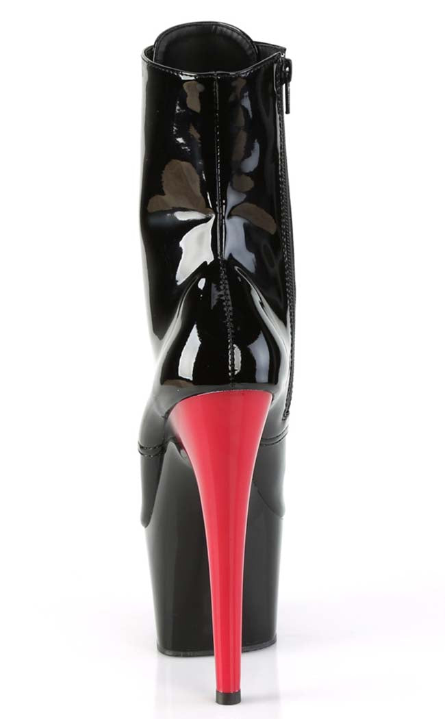 ADORE-1020 Black Patent/Red Ankle Boots-Pleaser-Tragic Beautiful