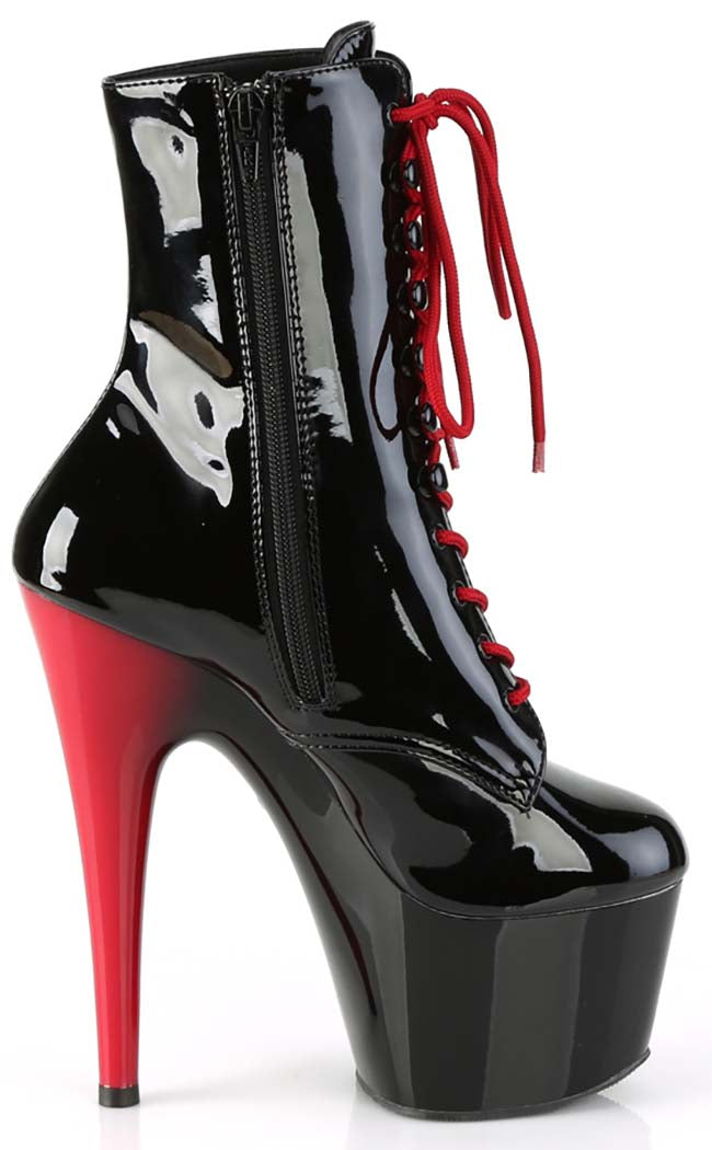 ADORE-1020 Black Patent/Red Ankle Boots-Pleaser-Tragic Beautiful