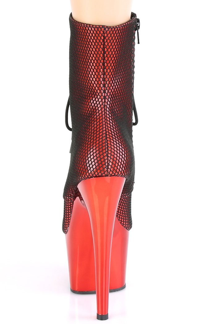 ADORE-1020 Red Holo Fishnet Ankle Boots-Pleaser-Tragic Beautiful