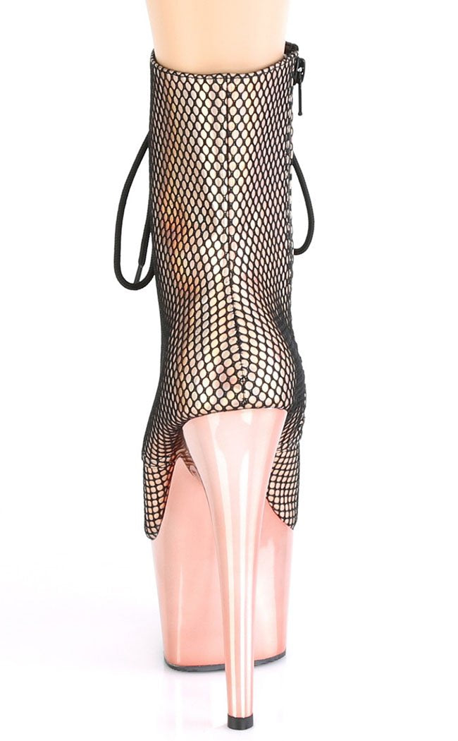 ADORE-1020 Rose Gold Holo Fishnet Ankle Boots-Pleaser-Tragic Beautiful
