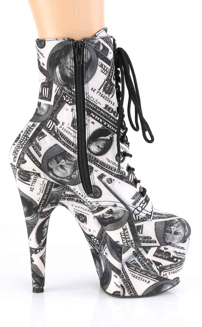Pleaser ADORE-1020 White Black Money Ankle Boots - Main Image