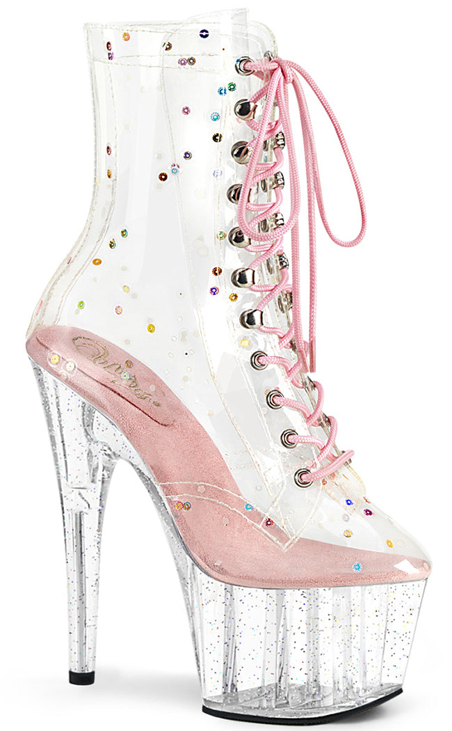 ADORE-1020C-2 Baby Pink/Clear Glitter Platform Ankle Boots-Pleaser-Tragic Beautiful