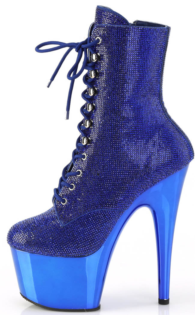 ADORE-1020CHRS Royal Blue Rhinestone Chrome Ankle Boots-Pleaser-Tragic Beautiful