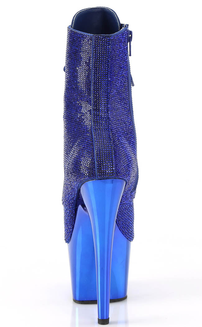 ADORE-1020CHRS Royal Blue Rhinestone Chrome Ankle Boots-Pleaser-Tragic Beautiful
