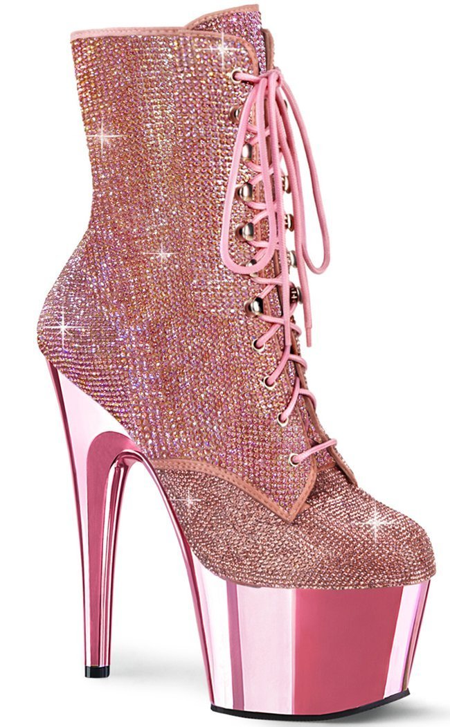 ADO1020CHRS Baby Pink Chrome Rhinestone Ankle Boots-Pleaser-Tragic Beautiful
