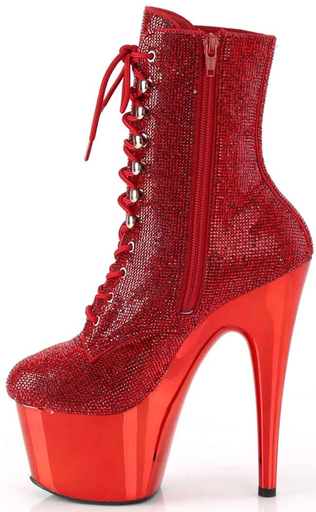 ADORE-1020CHRS Red Chrome Rhinestone Ankle Boots-Pleaser-Tragic Beautiful