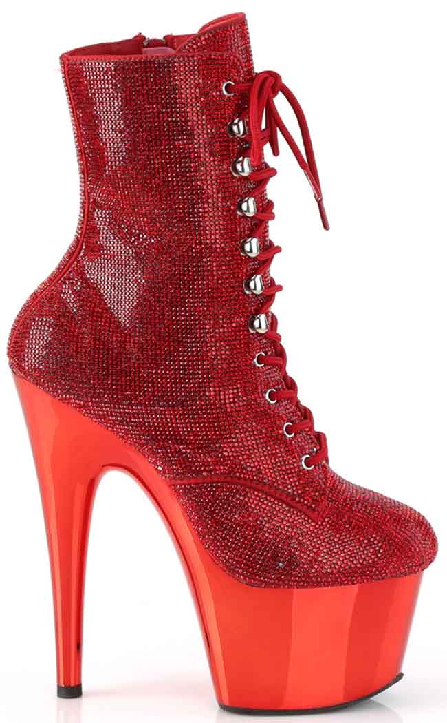 ADORE-1020CHRS Red Chrome Rhinestone Ankle Boots-Pleaser-Tragic Beautiful
