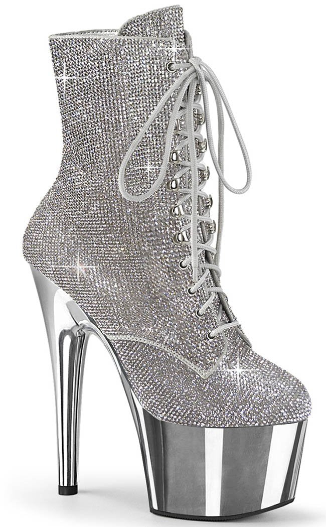ADORE-1020CHRS Silver Gold Chrome Rhinestone Ankle Boots-Pleaser-Tragic Beautiful