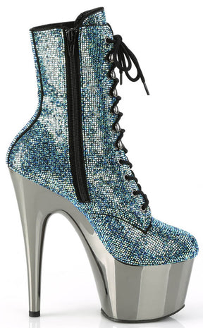 ADORE-1020CHRS Turquoise Rhinestone/Pewter Chrome Ankle Boots-Pleaser-Tragic Beautiful