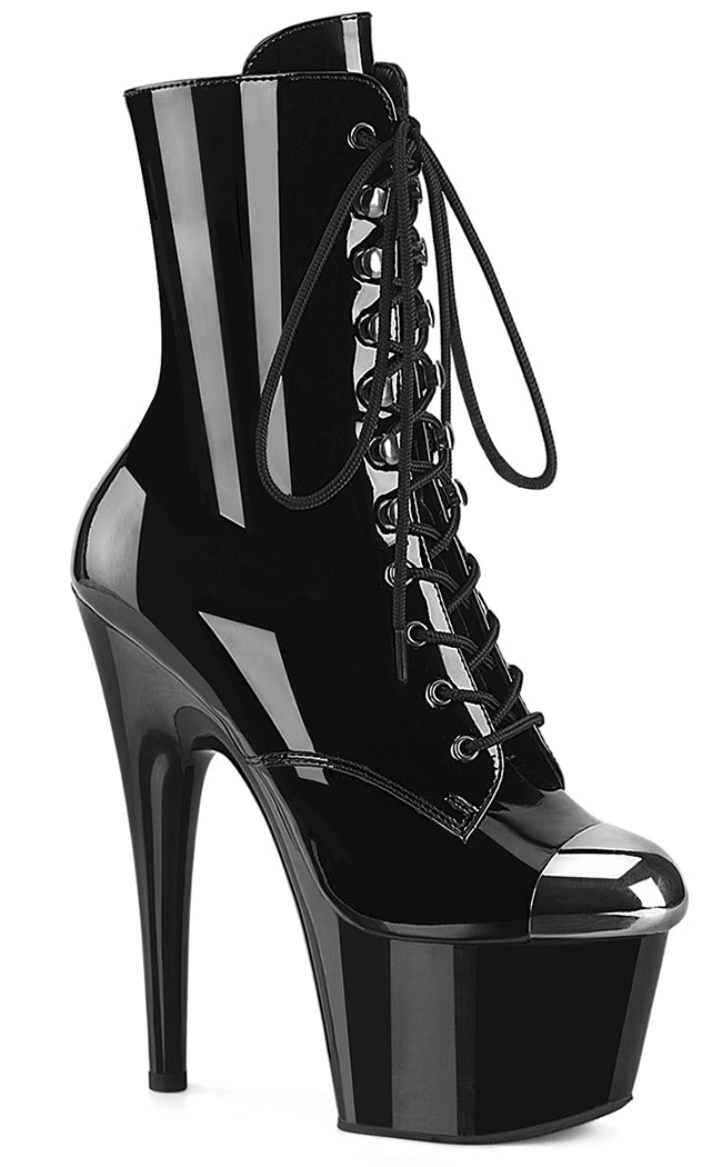 ADORE-1020ESC Black Patent Steel Capped Ankle Boots
