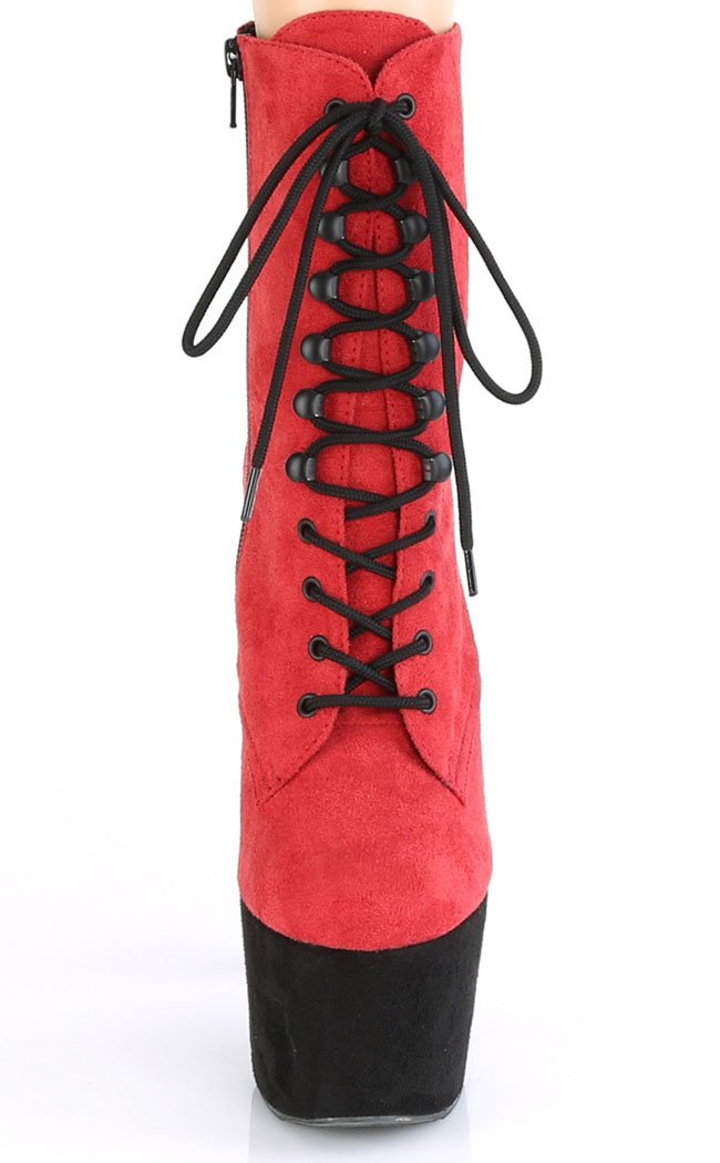ADORE-1020FSTT Red & Black Faux Suede Boots-Pleaser-Tragic Beautiful