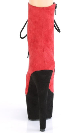 ADORE-1020FSTT Red & Black Faux Suede Boots-Pleaser-Tragic Beautiful