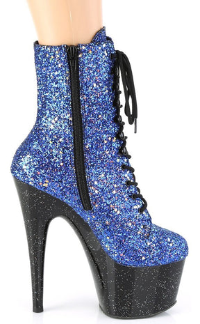 ADORE-1020MG Blue Multi Glitter/Black Boots-Pleaser-Tragic Beautiful