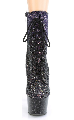 ADORE-1020OMBG Purple Multi Glitter/Black Boots-Pleaser-Tragic Beautiful