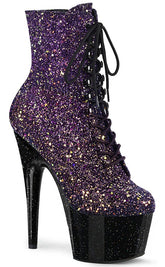 ADORE-1020OMBG Purple Multi Glitter/Black Boots-Pleaser-Tragic Beautiful