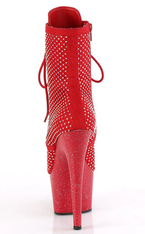 ADORE-1020RM Red Mesh Rhinestone Ankle Boots