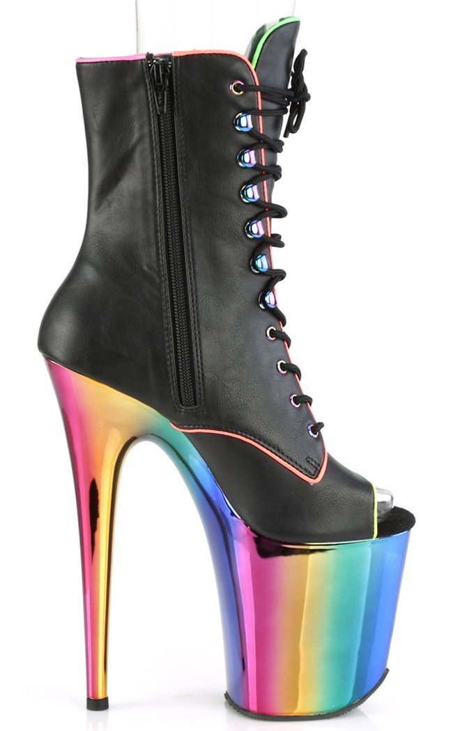 ADORE-1021RC-02 Black Matte/Rainbow Chrome Ankle Boots-Pleaser-Tragic Beautiful