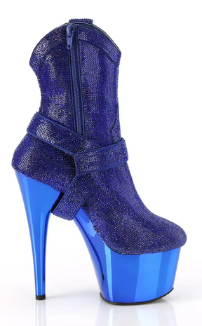 ADORE-1029CHRS Royal Blue Rhinestone Cowboy Ankle Boots-Pleaser-Tragic Beautiful