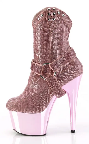 ADORE-1029CHRS Baby Pink Rhinestone Cowboy Ankle Boots-Pleaser-Tragic Beautiful