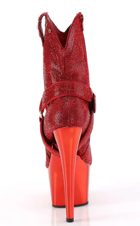 ADORE-1029CHRS Red Rhinestone Cowboy Ankle Boot Heels-Pleaser-Tragic Beautiful