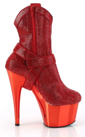 ADORE-1029CHRS Red Rhinestone Cowboy Ankle Boot Heels-Pleaser-Tragic Beautiful