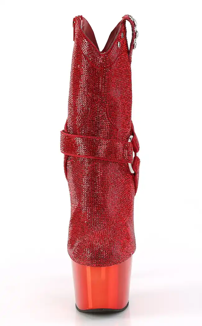 ADORE-1029CHRS Red Rhinestone Cowboy Ankle Boot Heels-Pleaser-Tragic Beautiful