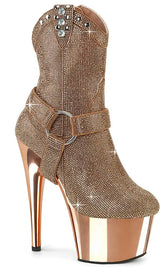 ADORE-1029CHRS Rose Gold Rhinestone Cowboy Ankle Boots-Pleaser-Tragic Beautiful