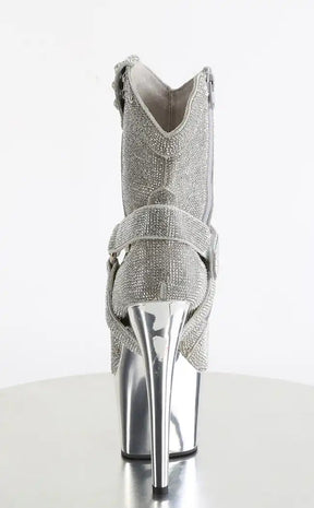 ADORE-1029CHRS Silver Rhinestone Cowboy Ankle Boot Heels-Pleaser-Tragic Beautiful