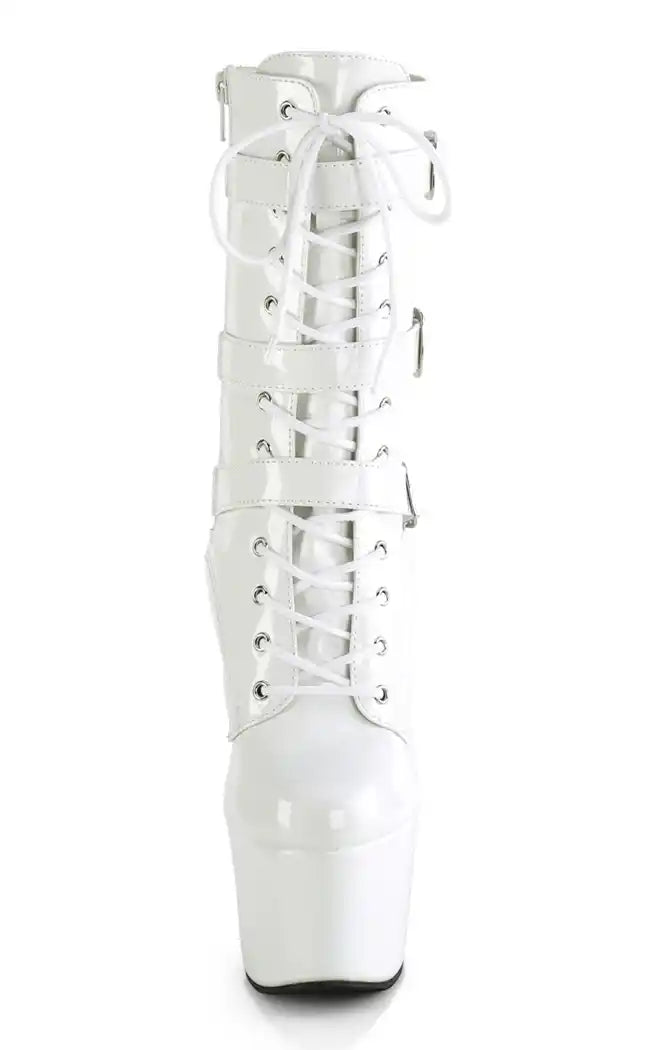 ADORE-1043 White Patent Boots-Pleaser-Tragic Beautiful