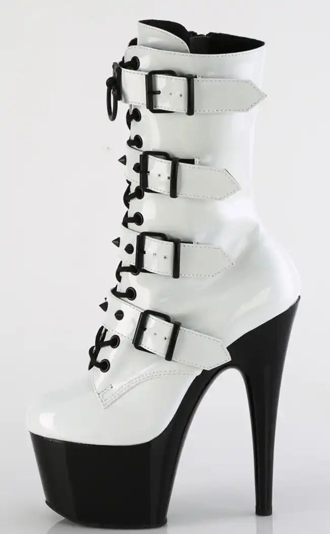 ADORE-1046TT White Holographic & Black Patent Boots-Pleaser-Tragic Beautiful