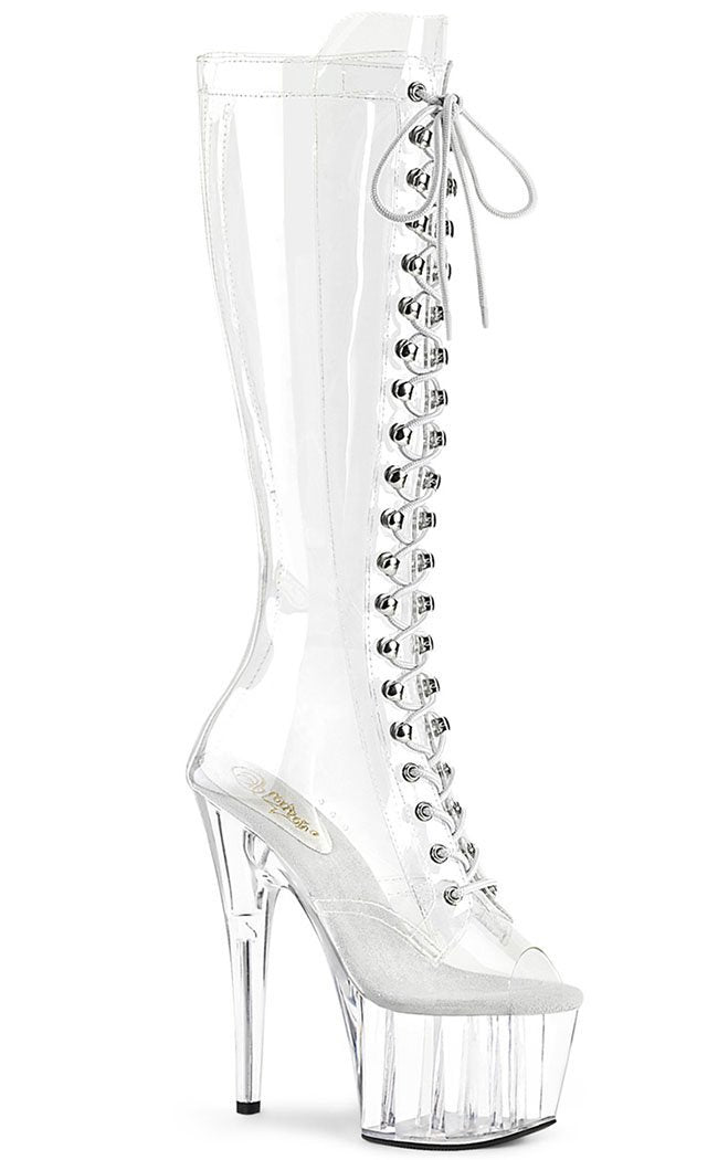 ADORE-2021C Clear Knee Length Boots-Pleaser-Tragic Beautiful